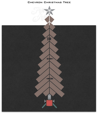 Enhance your holiday decor rustic-style with the Chevron Christmas Tree stencil! Create a unique rustic wood Christmas tree with images of a metal star, retro tree stand and wood plank body, designed to fit 1.5" real wood strips if desired! Complete with rusty junk hinges for the perfect quirky front porch sign!