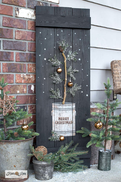 Create a branch Christmas tree porch sign with a Twinkle Stars sky!