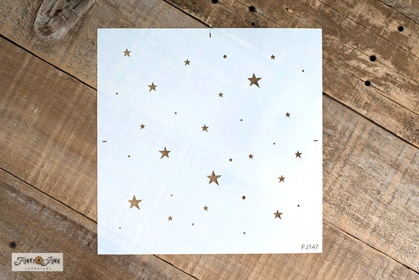 Add a whimsical winter sky to your Christmas projects with the Stars and Snow pattern stencil! With discrete random sized stars and snowflakes flurrying together, you can extend the stencil pattern without precise measurements! It's the perfect Christmas stencil to give any of your winter projects the finishing touch!