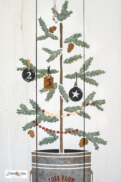 Add Christmas decorations of hanging tags, ornaments, popcorn and cranberry garland to your project with Merry Christmas With Decorations stencil! Funky Junk's Old Sign Stencils