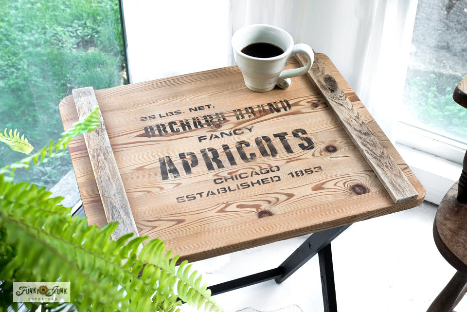 Crate TV tray makeover with Apricots Antique Crate stencil by Funky Junk's Old Sign Stencils