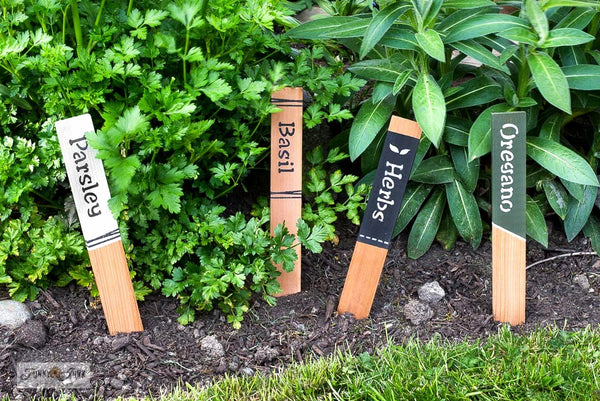 Make charming Garden Labels for all your favorite herbs and vegetables with Funky Junk's Old Sign Stencils!