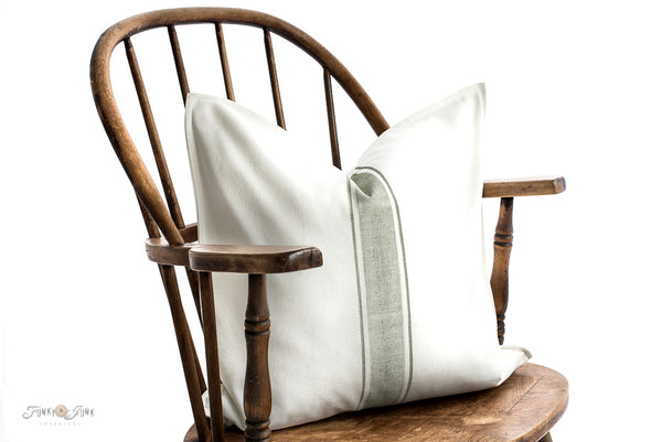 Create a charming grain sack striped pillow instantly with an Ikea pillow cover and Funky Junk's Old Sign Stencils G1L Grain Sack Stripes!