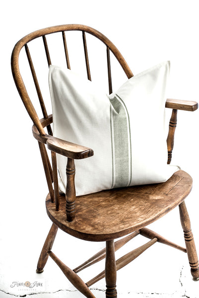 Create a charming grain sack striped pillow instantly with an Ikea pillow cover and Funky Junk's Old Sign Stencils G1L Grain Sack Stripes!