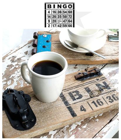BINGO - Star stencil by Funky Junk's Old Sign Stencils is a bingo card styled stencil to get the vintage vibe on your projects! This design showcases a bold BINGO title, borders, and numbers within a grid. Stencil artwork, tote bags, throw pillows, trays and more! Offered in small and large.