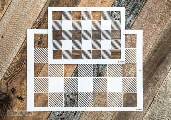 Our fabulous and very popular Buffalo Check stencil will help you paint a realistic buffalo check stencil pattern on any DIY projects desired, in just a few minutes! This pattern stencil for painting offers quick and easy coverage, and is offered in 2 sizes, perfect for small or large DIY projects. By Funky Junk's Old Sign Stencils