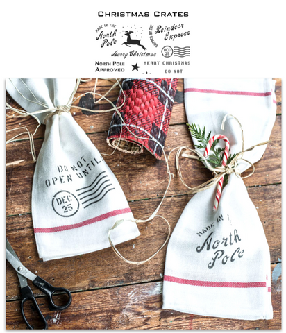 Christmas Crates is a unique Christmas crate-themed stencil filled with festive greetings and shipping stamp labels so you can stencil your projects, gifts or packages shipping crate style! Includes a reindeer, snowflake and star graphics.