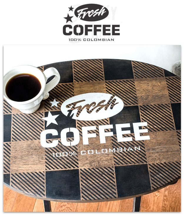 The Fresh Coffee stencil by Funky Junk's Old Sign Stencils celebrates our favorite beverage! Styled as a logo, this coffee stencil design looks fabulous stenciled as a crate stamp, sign, on pillow covers and fits perfectly on most smaller scaled projects.