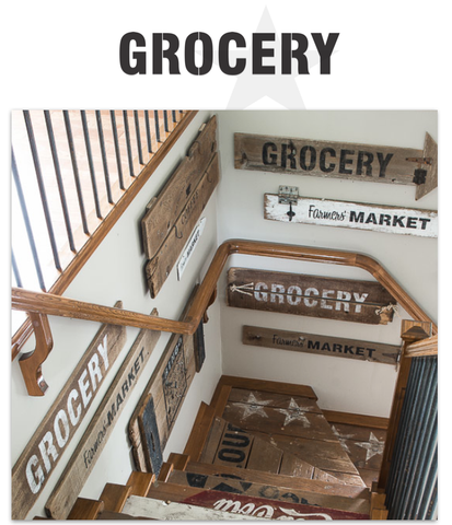 Make reclaimed wood farmhouse GROCERY signs with Funky Junk's Old Sign Stencils
