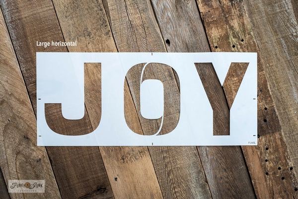 Joy - Large by Funky Junk's Old Sign Stencils is a larger scaled festive Christmas sign stencil bursting with creative mix & match options! Joy is offered in horizontal and vertical formats, with optional accessories that replace the O in Joy! Accessories include a Large Ornament, Large Snowflake, and Large Ornament Accessories.