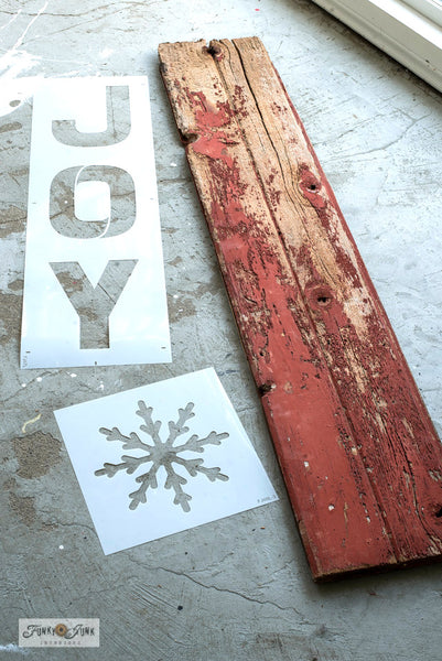 Joy - Large by Funky Junk's Old Sign Stencils is a larger scaled festive Christmas sign stencil bursting with creative mix & match options! Joy is offered in horizontal and vertical formats, with optional accessories that replace the O in Joy! Accessories include a Large Ornament, Large Snowflake, and Large Ornament Accessories.