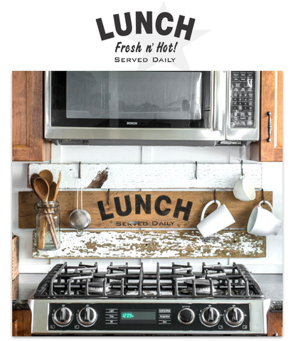 Lunch by Funky Junk's Old Sign Stencils. Paint professional looking vintage farmhouse styled food signs onto reclaimed wood or furniture with this stencil!