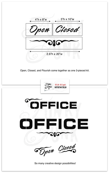 Open - Closed - Flourish stencils to create rustic farmhouse styled signs. By Funky Junk's Old Sign Stencils