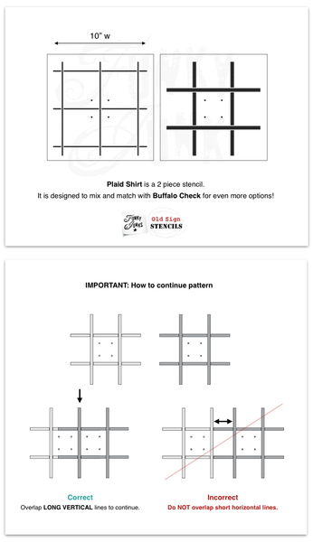 PLAID SHIRT stencil by Funky Junk's Old Sign Stencils is a 2-piece plaid pattern stencil kit designed to get the look of a plaid pattern! This plaid pattern stencil comes with a sheet of thicker and thinner grid lines that overlap, creating a true plaid pattern. For pillows, placemats, table runners, furniture, plus!