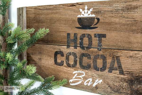 Make a charming rustic Hot Cocoa Bar Christmas sign with Hot Cocoa with Cup from Funky Junk's Old Sign Stencils!