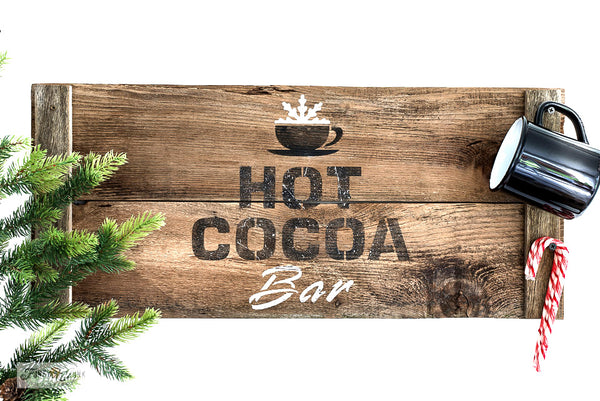 Make a charming rustic Hot Cocoa Bar Christmas sign with Hot Cocoa with Cup from Funky Junk's Old Sign Stencils!