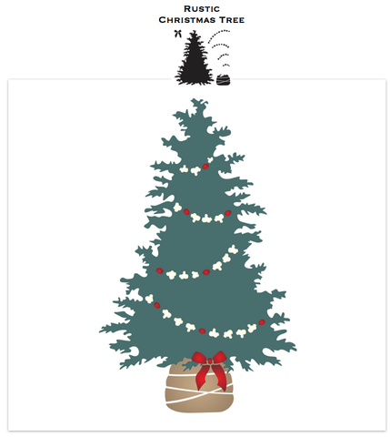 Rustic Christmas Tree is a Christmas-themed stencil of a pine tree designed with rustic, natural branches loaded with detail to give it a true natural feel. It comes with a rope-tied burlap sack tree base plus a bow to dress up the tree or the sack.  Included is a garland of popcorn and cranberries for the full effect!