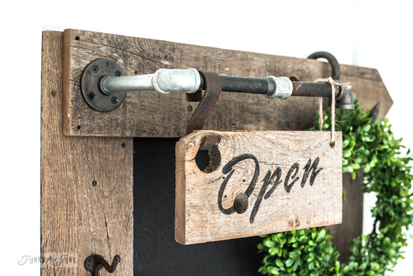 Make this pipe hung Open and Closed sign with Open-Closed stencils by Funky Junk's Old Sign Stencils.