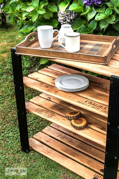 Love the rustic-vibe of pallet wood?  Recreate a wooden pallet vibe on any of your DIY projects with this easy-to-use Shipping Crates Stamps stencil by Funky Junk's Old Sign Stencils!  This pallet stencil design resembles pallet wood markings using a true stencil font that includes: Fragile Handle With Care, Up with arrow, Pallet Co., Express and more.