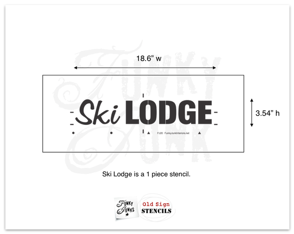 Ski Lodge by Funky Junk's Old Sign Stencils. Paint professional looking winter themed ski lodge signs onto reclaimed wood in minutes with this design! Team with Winter Graphics for whimsical snowflakes!