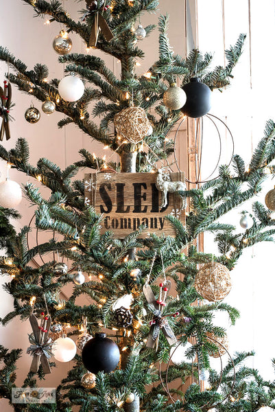 Make a mini Sled Company Christmas sign to  hang on your tree with Vintage Sled Company Small by Funky Junk's Old Sign Stencils!