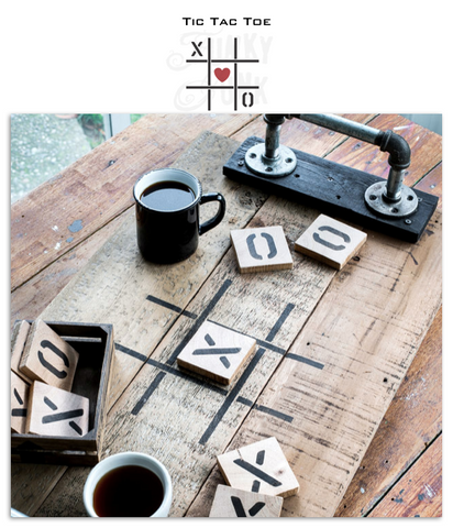 Tic Tac Toe stencil by Funky Junk's Old Sign Stencils is a 10" x 10" 1-piece stencil designed with a grid, X, O, and a heart. Perfect to design an all-season board game or to create the perfect whimsical Valentine's Day project take!