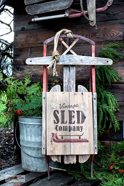 Create a charming Vintage Sled Company sign that fits perfectly on a sled! With Vintage Sled Company by Funky Junk's Old Sign Stencils.