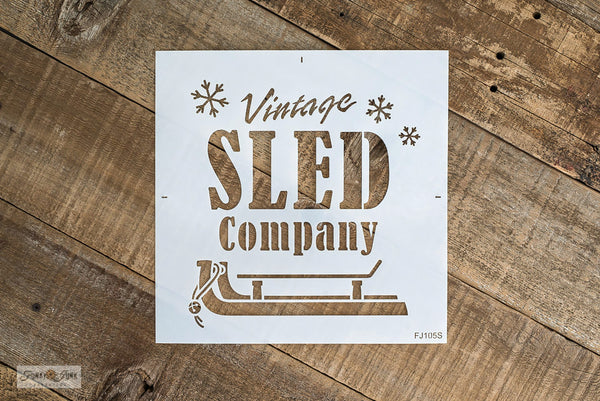 Vintage Sled Company by Funky Junk's Old Sign Stencils is a winter and Christmas stencil designed to decorate your own smaller sleds or taller toboggans! 2 sizes to choose from, both designed with bold text, falling snowflakes, and a vintage sled graphic with a pull rope and sleigh bell.