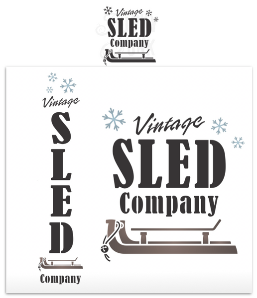 Vintage Sled Company by Funky Junk's Old Sign Stencils is a winter and Christmas stencil designed to decorate your own smaller sleds or taller toboggans! 2 sizes to choose from, both designed with bold text, falling snowflakes, and a vintage sled graphic with a pull rope and sleigh bell.