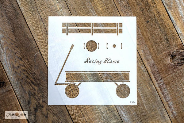 Vintage Wagon stencil by Funky Junk's Old Sign Stencils. This charming wagon stencil kit gives you the ability to build the wagon you desire, including a fencing support, whitewall tires, and a name for good measure! Fill the wagon up with seasonal items and change the name to seasonal sayings!