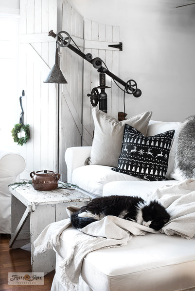 Stencil a charming wintery pillow with Christmas Sweater by Funky Junk's Old Sign Stencils!