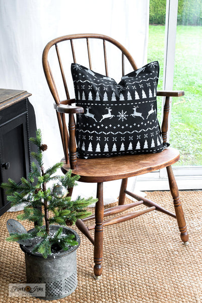 Christmas Sweater by Funky Junk's Old Sign Stencils is a repeating Christmas sweater pattern stencil that adds cozy festive charm to your painted projects! Designed with reindeer, a snowflake, trees and stitching patterns for an authentic sweater look. Sized in a square shape perfect for throw pillows.