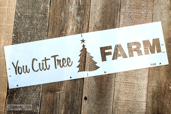 You Cut Tree Farm with Funky Junk's Old Sign Stencils. Paint professional looking Christmas tree signs onto reclaimed wood in minutes with this festive stencil! Christmas tree graphic is included.