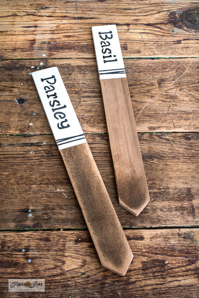 Create this whimsical Garden Cafe tray with garden stake handles with Funky Junk's Old Sign Stencils!