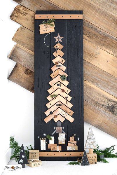 Chevron Christmas tree with real wood strips! with Funky Junk's Old Sign Stencils