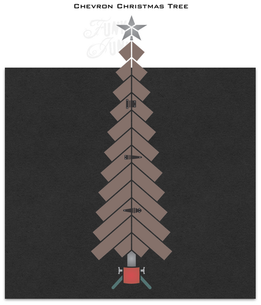 Enhance your holiday decor rustic-style with the Chevron Christmas Tree stencil! Create a unique rustic wood Christmas tree with images of a metal star, retro tree stand and wood plank body, designed to fit 1.5" real wood strips if desired! Complete with rusty junk hinges for the perfect quirky front porch sign!
