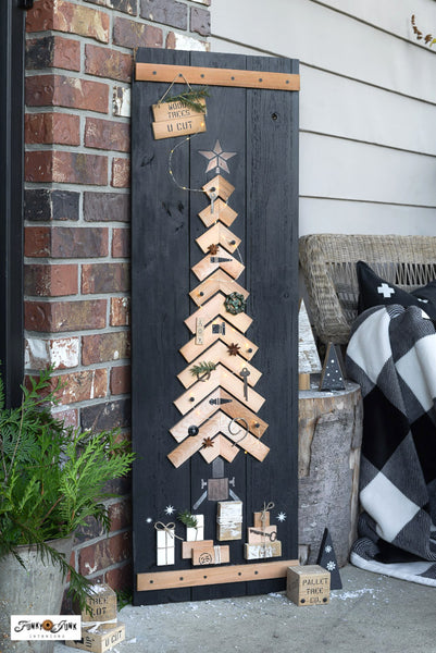 Chevron Christmas tree with real wood strips! with Funky Junk's Old Sign Stencils