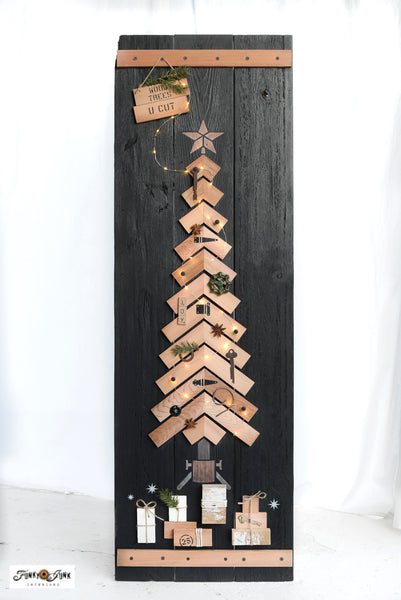 Chevron Christmas tree with real wood strips by Funky Junk's Old Sign Stencils