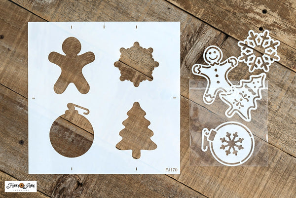 Create nostalgic Christmas decor with our Gingerbread Cookie Ornaments stencil! This super adaptable 5-piece stencil includes cookie backgrounds with icing details for each design - a gingerbread man, snowflake, ornament and Christmas tree.