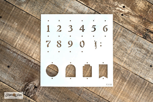 Numbering your projects just got a whole lot more fun! Our Numbered Tags stencil FJ135 lets you stencil unique vintage numbered tags on your projects with ease! Featuring 10 numbers (from 0-9) that fit four different vintage tag designs with the help of handy registration dots to provide effortless alignment.
