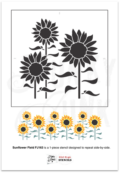 Add a vibrant touch of fall to your creations with our Sunflower Field stencil! This multi-sunflower stencil captures the essence of meandering through glorious rows upon rows of neverending sunflowers in full bloom. Extend your field of dreams by simply repositioning the stencil side-by-side to continue the pattern.