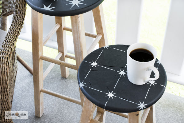 Retro Star Tile pattern stencil by Funky Junk's Old Sign Stencils is a repeating, reusable star pattern stencil that mimics popular vintage star tiles! This star pattern is scaled smaller so you can get the vintage star look on any sized project desired. Includes 9 stars joined with grid lines.