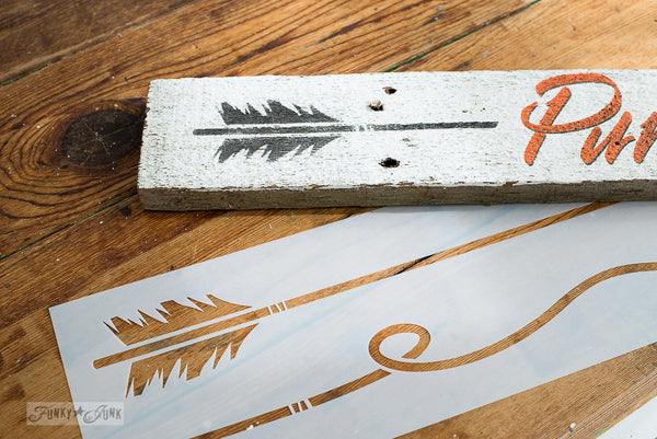 Arrow Kit by Funky Junk's Old Sign Stencils is a versatile mix & match arrow stencil kit that allows you to customize your own arrow designs! All components mix & match which includes 3 different arrow feathers, 2 arrow tips and 2 shafts. Perfect to use on its own, or combined with other projects or signs.