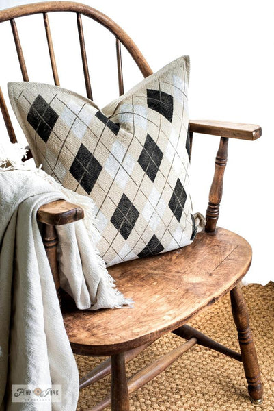 Argyle by Funky Junk's Old Sign Stencils, is a 2-piece stencil available in Small and Large. It's now possible to stencil this classic pattern onto any surface that accepts paint! The two sizes offer the perfect scales for small projects, or larger such as furniture.