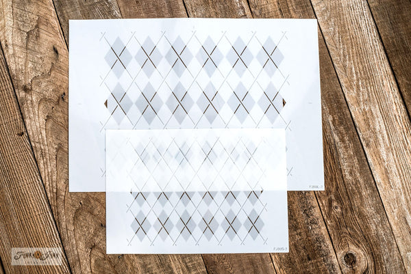 Argyle by Funky Junk's Old Sign Stencils, is a 2-piece stencil available in Small and Large. It's now possible to stencil this classic pattern onto any surface that accepts paint! The two sizes offer the perfect scales for small projects, or larger such as furniture.