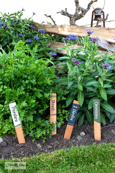 Make charming Garden Labels for all your favorite herbs and vegetables with Funky Junk's Old Sign Stencils!