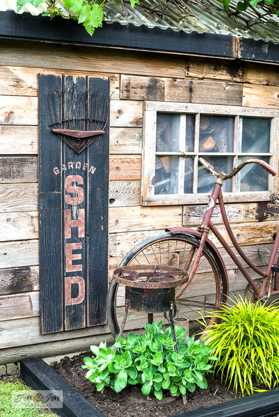 Make this vertical Garden Shed sign with  Garden Shed - Large from Funky Junk's Old Sign Stencils!