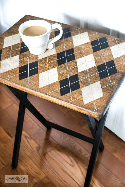 Argyle by Funky Junk's Old Sign Stencils, is a 2-piece stencil available in Small and Large. It's now possible to stencil this classic pattern onto any surface that accepts paint! The two sizes offer the perfect scales for small projects, or larger such as furniture.