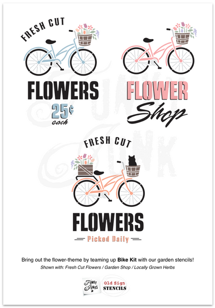 Team up Bike Kit with some of our garden stencils to achieve this whimsical take! | Funky Junk's Old Sign Stencils