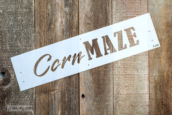 Corn Maze stencil by Funky Junk's Old Sign Stencils is the perfect stencil for fall or Halloween decorating! Create a sign on reclaimed wood, use it on furniture, or anywhere desired! Collect all our fall signs that match - Corn Maze, Hay Rides and Apple Cider.